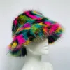 Berets Herbst Winter Frauen halten warme Regenbogen Fach Fuchs Fell Becken Cap Female Mode Casual Party Eimer Hut Musikfestival verdickter Hut