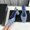 Designer Denim Blau Schwarz Chunky Low Heels Quadratische Zehen Sandalen Damen Hochzeitsschuh Mädchen Slides