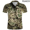 Polos Męski wydrukowany 3D Cash USD koszula polo lat Summer Modna Koszulki Lapel z krótkim rękawem