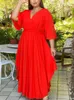 Festklänningar Asymmetriska kvinnor Long V Neck Half Sleeve High Low Elegant Classy Casual Lady Ball Ball Gowns Red Blue Black Oversize