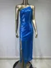 Casual Kleider Frauen Luxus Sexy Blau Mesh Eine Schulter Pailletten Ausschnitt Maxi Lange Kleider Kleid Elegante Promi Abend Party Club