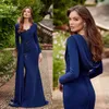 Mermaid Mother Of The Bride Gowns Royal Blue Chiffon Long Sleeves V Neck Mother's Dress Appliqued Lace Mum of The Groom Dresses Gowns for African Black Women AMM097