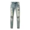 Amirir Designer Jeans viola Pantaloni da uomo Adesivi skinny neri Lavaggio chiaro Strappato Moto Rock Revival Joggers True Religions Pantaloni di marca da uomo di alta qualità 644