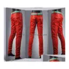 Pantalons pour hommes Personnalité à la mode Hommes en cuir serré Version coréenne Pieds minces Noir et blanc Rouge Pu Drop Livraison Vêtements Vêtements Dhavg