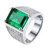 Cluster Rings Real S925 Sterling Silver Inlaid Diamond Grandmother Emerald Ring Men's Luxury Delicate Wedding Jewelry Gift