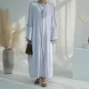 Ethnic Clothing Modest Kimono Abaya Solid Middle Eastern Muslim Dubai Cardigan Robe For Women Contrast Patchwork Trim Islamic Eid