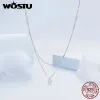 Halsband Wostu 925 Sterling Silver CZ Dubbelskikt två i ett halsband för kvinnliga pärlor Choker Box Chain Links Wedding Party Jewelry Gift