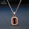 Necklaces LAMOON 925 Sterling Silver Necklace Rectangular Red Garnet Gemstone Pendant 18K Rose Gold Plated Fine Jewelry LMNI053