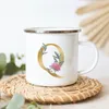 Tasses Lettre Imprimé Floral Vintage Émail Créatif Café Thé Tasse Boisson Dessert Lait Tasses Poignée Verres De Mariage Cadeau De Demoiselle D'honneur