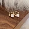 A9 Designer Clover Studs Earring Vintage Four Leaf Clover Charm Stud Earrings Back Mother-of-Pearl Stainless Steel Gold Studs Agate for Women wedding Jewelry gift