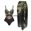 Kvinnors badkläder 2023 Ny 2PC Push Up Women Bikini Set kjol Floral Printed Bikinis Strappy Bandage Brazilian Biquini Bathing Suith2422039