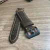 빈티지 Ocysa Dark Brown Brown Black Crazy Horse Genuine Leather Belt Watch Strap 24mm 24mm Pam Watches256L