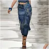 Jeans para mujer Tallas grandes Mujeres Vintage Longitud del tobillo Murió Mamá Diseñador Pantalones de mezclilla lavados Damas Retro Agujero Novio Drop Entrega Ap Dhegc