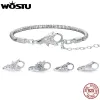 Bangles Wostu Real 925 Sterling Silver Básico Snake Bangle Pulseira Borboleta Flor Fechamento para DIY Charms Bead Jóias Faça Presente