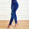Kvinnors byxor capris plus storlek ultravin kvinnor hög midja elastisk långben denim utseende tätt montering jeans kvinnor fashionabla tryckta pennbyxor t240221