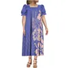 Casual Dresses Custom Tapa Polynesian Design Micronesia Mumu Muumuu Vintage Square Neck Puffy Dress Plus Size Women's Puffed Sleeve