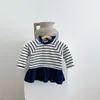 Robes de fille 2024 Ins printemps automne coréen bébé filles robe en coton à manches longues rayé col roulé infantile robe enfant en bas âge tenues