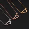 Fashionable horseshoe buckle necklace with full set zircon collarbone chain for women's versatile fashion jewelry