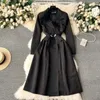 Women's Trench Coats Autumn Winter Fashion Women Notched Long Sleeve Diamond Buttons Vintage Elegant Ladies Overcoat