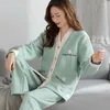 Pyjama Sandwich en coton pour femmes, vêtements de nuit, manches longues, col en v, épais, chaud, vêtements de maison, automne-hiver, 2024