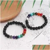 Perlé à la main 8 mm 7 chakras Bracelet de perles de pierre de lave naturelle pour hommes Tête de Bouddha Arbre de vie Hibou Éléphant Charme Mode Dhgarden Dhvkt