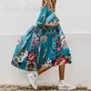 Abiti casual di base 2023 Abito oversize con stampa floreale Donna Elegante O collo Mezza manica A-Line Abito longuette Estate Boho Vestito estivo Party Dreses Abiti T240221