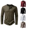 Męska bawełniana koszulka szyi Henley szyi z długim rękawem swobodny stały kolor mody tshirts 240220