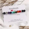 Perlé à la main 8 mm 7 chakras Bracelet de perles de pierre de lave naturelle pour hommes Tête de Bouddha Arbre de vie Hibou Éléphant Charme Mode Dhgarden Dhvkt