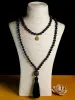 Halsketten 108 Mala Perlenkette Vulkanstein Schwarzer Onyx Quaste geknotete Halskette Meditation Erklärung Yoga Japamala Schmuck