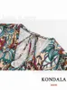 Podstawowe sukienki swobodne Kondala Vintage Flower Print V Szyja luźna długa sukienka Kobiet Rękawki płatkowe mody 2023 sukienka boho eleganckie vestidos t240221