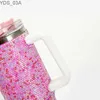 Water Bottles 40oz Stainless Steel Rhinestone Tumblers Bling Big Mugs With Strong Handle Straw Thermos Bottle Caixa Termica Valentines Gift YQ240221