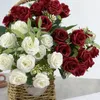 Flores decorativas buquê de rosas artificiais noiva casamento casa decoração de jardim peônia flor falsa presente de natal decorações de vaso de mesa