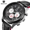 Benyar Brand Sport Waterproof Chronograph Men Watch Top Brand Luxury Male Leather Quartz Military Wrist Watch Men ClockSaat227D