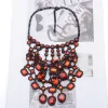 Collane 2023 New Fashion Doppio Strato Rosso Azzurro Vetro Cristallo Nappa Collana Dichiarazione Donna Vintage Catene di metallo nero Neckalce