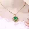 Colares de colar de ouro real 14k pingentes de esmeralda natura