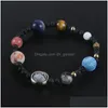 Frisado nova chegada ajustável universo galáxia os nove planetas estrela natural pedra grânulo pulseiras sistema solar pulseira elástica para wo dh62p