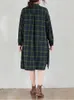 NYFS Spring Autumn Korea Woman Dress Vestidos Robe Ete Femme Elbise Loose Cotton Plaid Lång ärmskjorta klänningar 240219