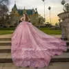 Pink Off the Shoulder Ruffles QuinCeanera Dresses Ball Gown Colorful 3D Flowers Applicies Lace Corset Vestidos Para XV ANOS