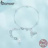 Bangles Bamoer 925 Sterling Silver Blue Zircon Fishtail Adjustable Bracelet Shell Pearl Heart Chain Link for Women Fine Jewelry