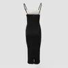 Vest Sexig Midi -klänning för kvinnor Bandeau Kvinnliga långa strandklänningar Slim ärmlös Solid Black Summer Fashion Column Dress paljetter