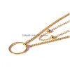 Naszyjniki wiszące 2pcs/zestaw złoty łańcuch kółka wisiorek Naszyjniki dla kobiet proste miedziane z koralikami krótkie biżuterię mody DH38J