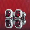Studörhängen Huitan Square Shaped Red Cubic Zirconia Women Silver Color Temperament Accessories Fancy Present For Wedding Jewelry