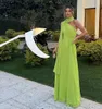 Eleganti abiti da sera lunghi in chiffon verde con nastro a-line collo alto pieghettato cerniera posteriore lunghezza pavimento abito da ballo abiti da festa per le donne