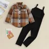 Clothing Sets Infant Fall Winter 2pcs Warm Outfits Plaid Print Long Sleeve Shirt Jacket Bib Pants Set Toddler Cotton Clothes