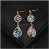 Dangle & Chandelier Fashion Natural Abalone Shell Dangle Earring For Women Europe America Simple Gold Plating Copper Hook S Dhgarden Dhjlh