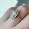 Elegant 2ct oval+Marquise+rund briljant snittring 9K/10K fast guld Moissanite bröllopsledningsring