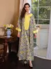 Abbigliamento etnico Eid Abito da festa musulmano per le donne con sciarpa Abaya Ramadan Marocco Abaya Stampa Preghiera Manica lunga Abito Musulman Maxi