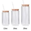 wholesale DIY Sublimation Double Walled Glass Beer Cans with Bamboo Lids Straws Drilled for Crafting ZZ