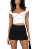 Mulheres camisetas Mulheres Cap Manga Tops Verão Lace Patchwork Bandage Backless Básico Crop Camisetas para Festa Streetwear