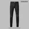 Pantaloni AMlRl Jeans alla moda da uomo, Lettere ricamate classiche, Famoso marchio italiano Ami, Streetwear, Stretch, Jeans da motociclista a gamba dritta slim fit, D2 Alta qualità